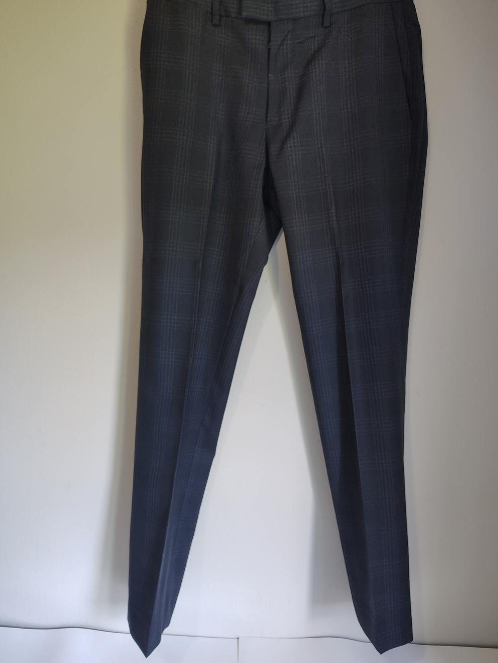 Banana Republic Men's Wool Marzotto Mills Navy Plaid Dress Pants Slim Fit